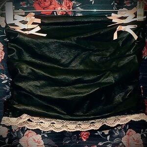 Finesse Black vegan leather Mini Skirt with Lace Detail